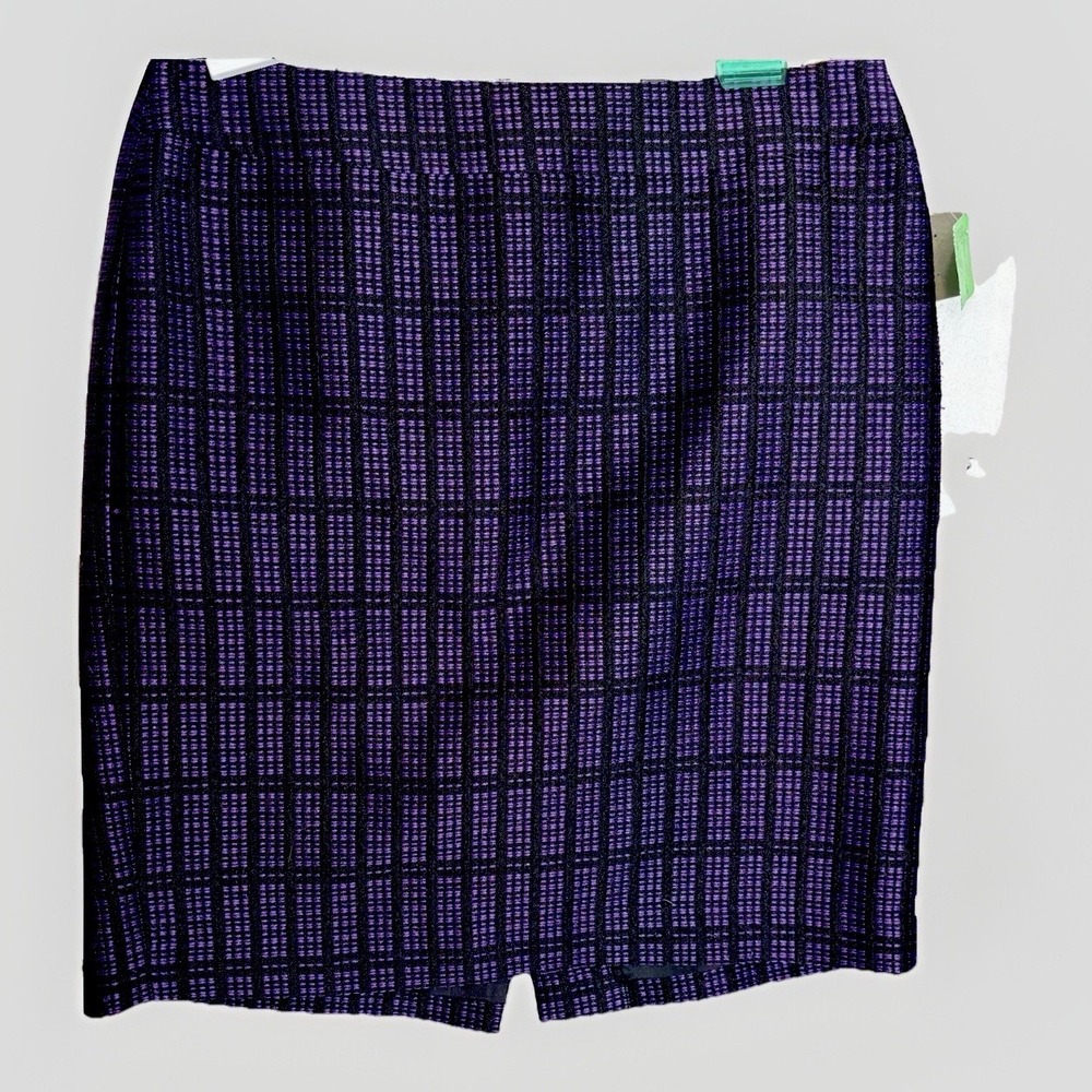 ANN TAYLOR Purple Black Print Polyester Pencil Skirt Career Business Womens 8P